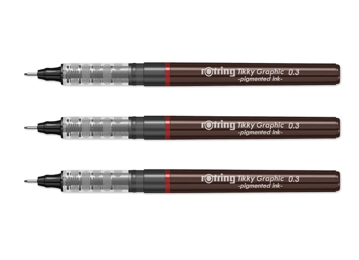 Rotring | Tikky | Graphic Fineliner | Black Pigment Lightfast | 0.3mm | 3 Pen Set