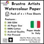 Brustro Artists Watercolor 100% Cotton 300GSM Hot Pressed A3 (Pack of 4+1) - Image 2