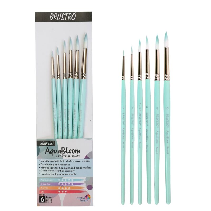 BRUSTRO AquaBloom Artist's Paint Brushes | Round | Set of 6 - Sizes (0, 2, 4, 6, 8, 10)
