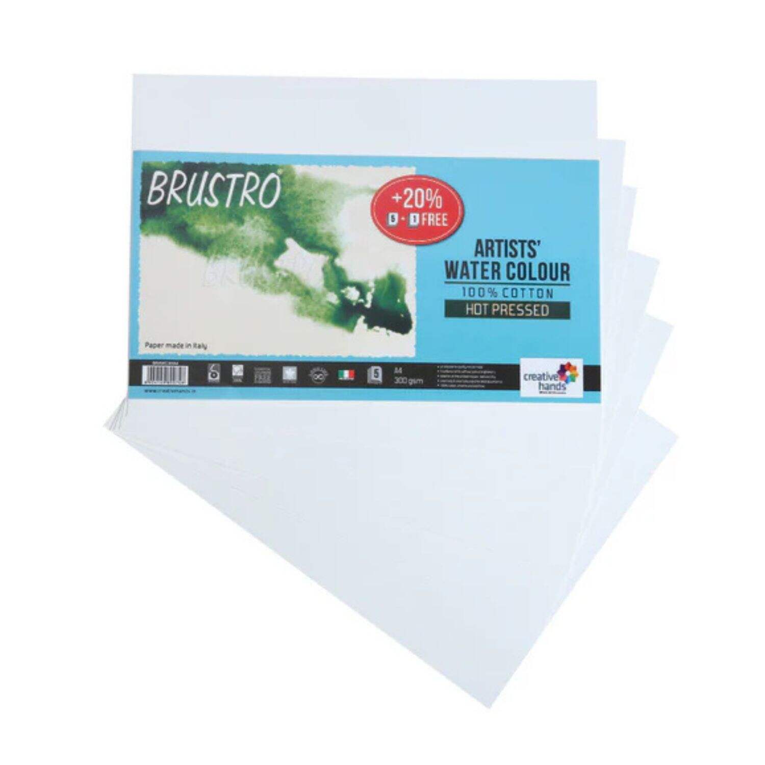 Brustro AWCH. Brustro Artists' Watercolour Papers 100% Cotton 300 GSM A4 Hot Pressed (Pack of 5+1 Free Sheet) - Image 1