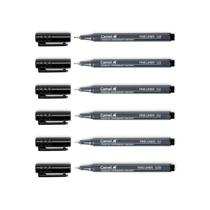 Camel FineLiner Pens Assorted pack of 6 pens with 6 free A6 postcards