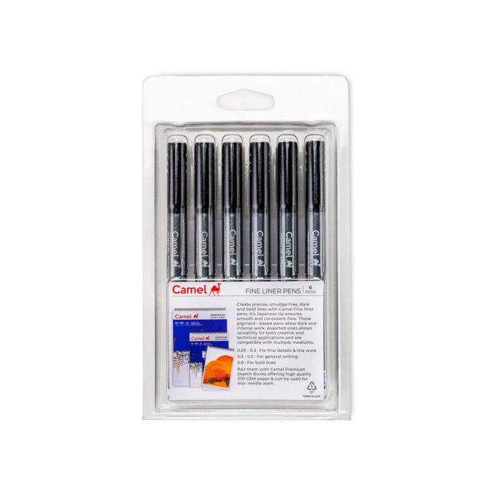 Camel FineLiner Pens Assorted pack of 6 pens with 6 free A6 postcards