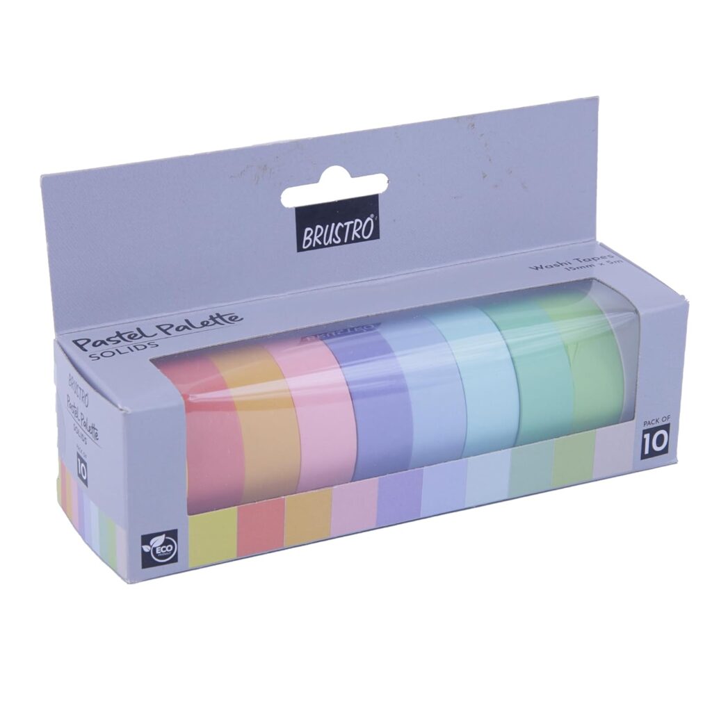BRUSTRO Washi Masking Tapes Pastel Palette Solids Shade 15 mm X 5 mtrs (Set of 10