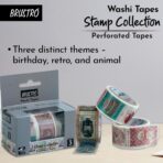 BRUSTRO Washi Tapes Stamp Collection Shade 25 mm x 5 mtrs (set of 3)