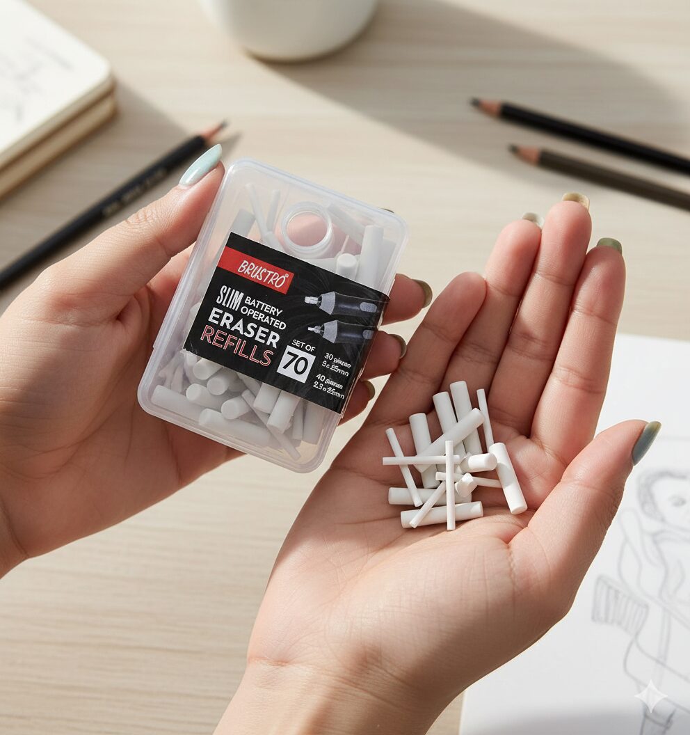 BRUSTRO Slim Battery Operated Eraser Refills (Set of 50 & 70 Pieces)