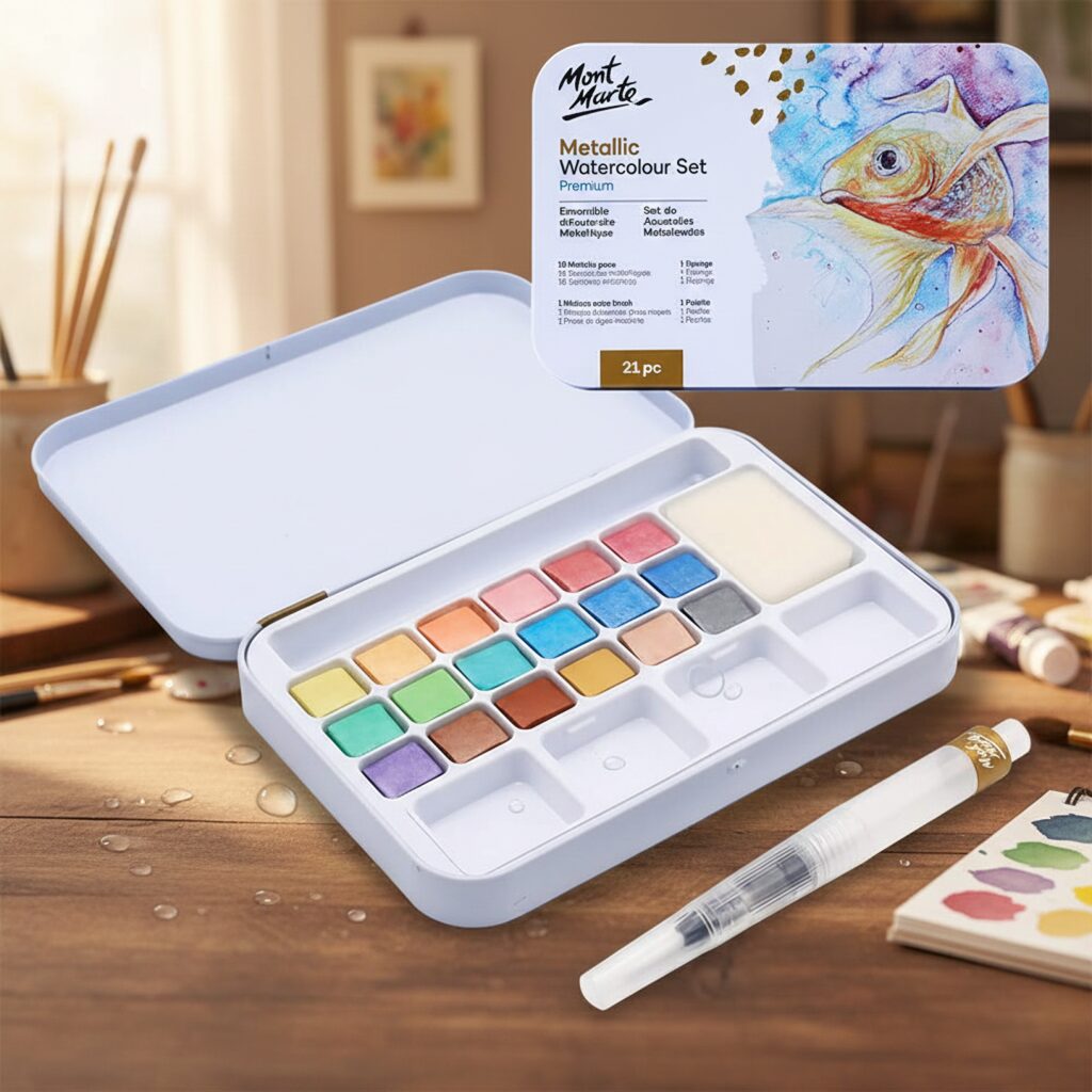 Mont Marte Metallic Watercolour Cake Set in Tin Premium 21 pcs