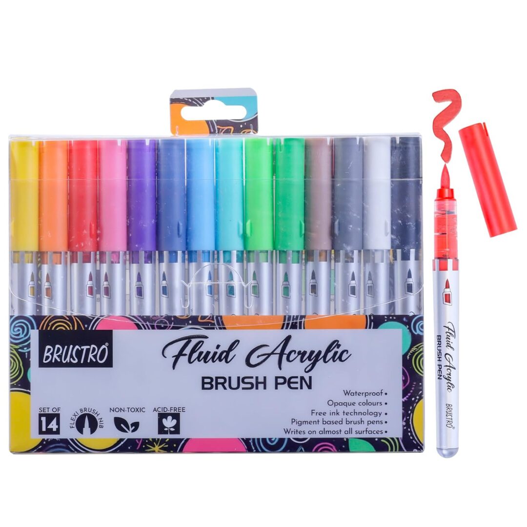BRUSTRO Fluid Acrylic Brush Pen Set of 14 Basic Shades BRUSTRO Fluid Acrylic Brush Pen Set of 14 Basic Shades