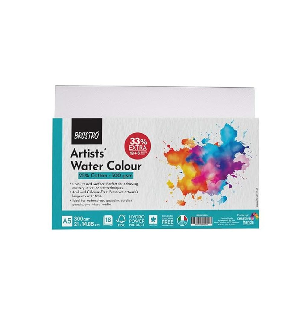 Brustro A5 Brustro Artists' Watercolour Paper 300 GSM A5- 25% cotton - Image 1
