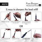 Brustro Kuro Precision Mechanical Pencil Tip Size- 2mm With 6- HB and 6- 2B Leads , Built-in-Sharpener, 3 Eraser Refill