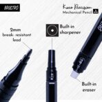 Brustro Kuro Precision Mechanical Pencil Tip Size- 2mm With 6- HB and 6- 2B Leads , Built-in-Sharpener, 3 Eraser Refill