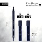 Brustro Kuro Precision Mechanical Pencil Tip Size- 2mm With 6- HB and 6- 2B Leads , Built-in-Sharpener, 3 Eraser Refill