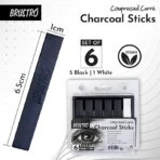 Brustro Artist Compressed Carre Charcoal Sticks - Set of 6 (5 Black & 1 White Stick)