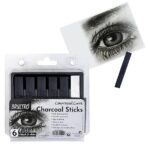 Brustro Artist Compressed Carre Charcoal Sticks - Set of 6 (5 Black & 1 White Stick)