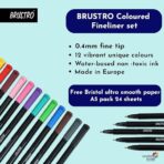 BRUSTRO Coloured Fineliner set of 12, 0.4mm Ideal For writing, drawing, doodles, mandala etc.