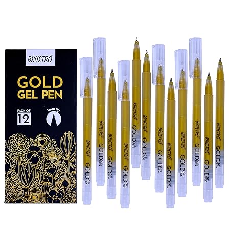 BRUSTRO Gold Gel Pen Brustro Gold Gel Pen Pack of 12 1mm Metal Tip