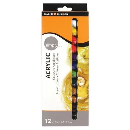 DALER ROWNEY SIMPLY ACRYLIC 12X12ML SET Daler Rowney Simply Acrylic Paint Set 12 x 12ml