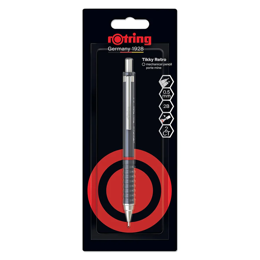 Rotring Tikky Retro Mechanical Pencil 0.5mm – Grey | 2B Lead & Built-In Eraser