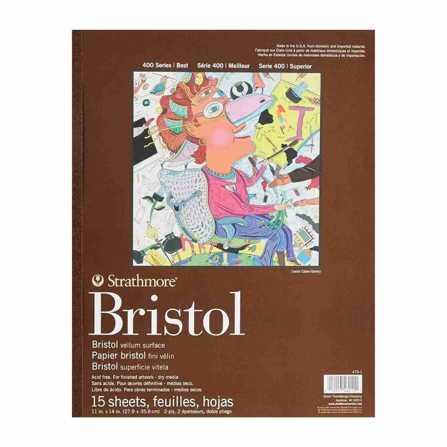 Stra Bri 4001 Strathmore 400 Series Bristol Vellum Surface Paper Pad 15 Sheets, 27.9 x 35.6 cm - Image 1