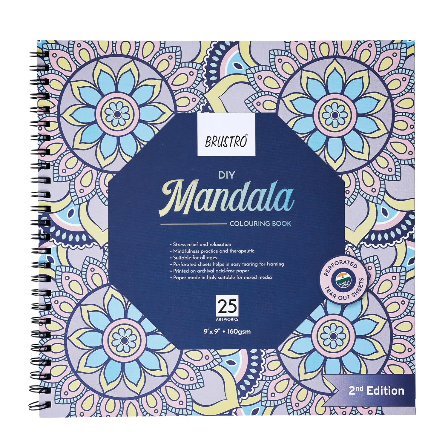 91p8J4C5LGL._SL1500_ Brustro DIY Mandala Colouring Book 2nd Edition - Image 1