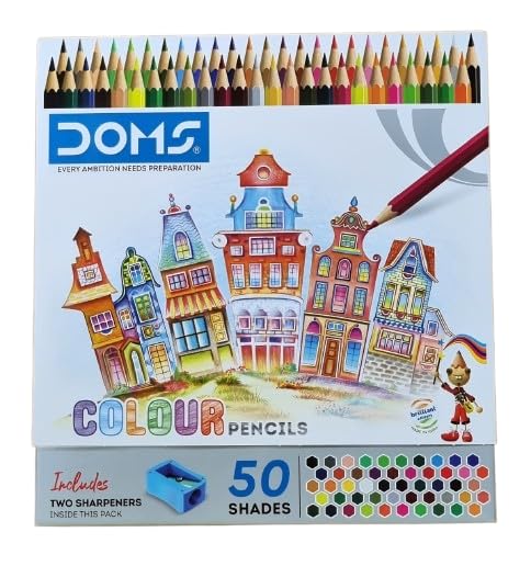 Doms Colour Pencils Box Pack of 50 Shades & 2 Pencil Sharpeners Free DOMS Colour Pencils 50Shades