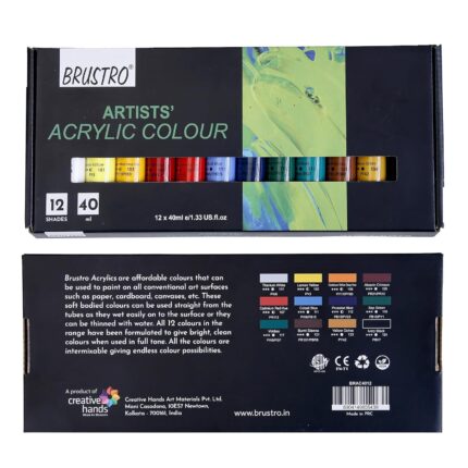 BRUSTRO Artists Acrylic Colour Paint Set of 12 x 40ml Color Tubes