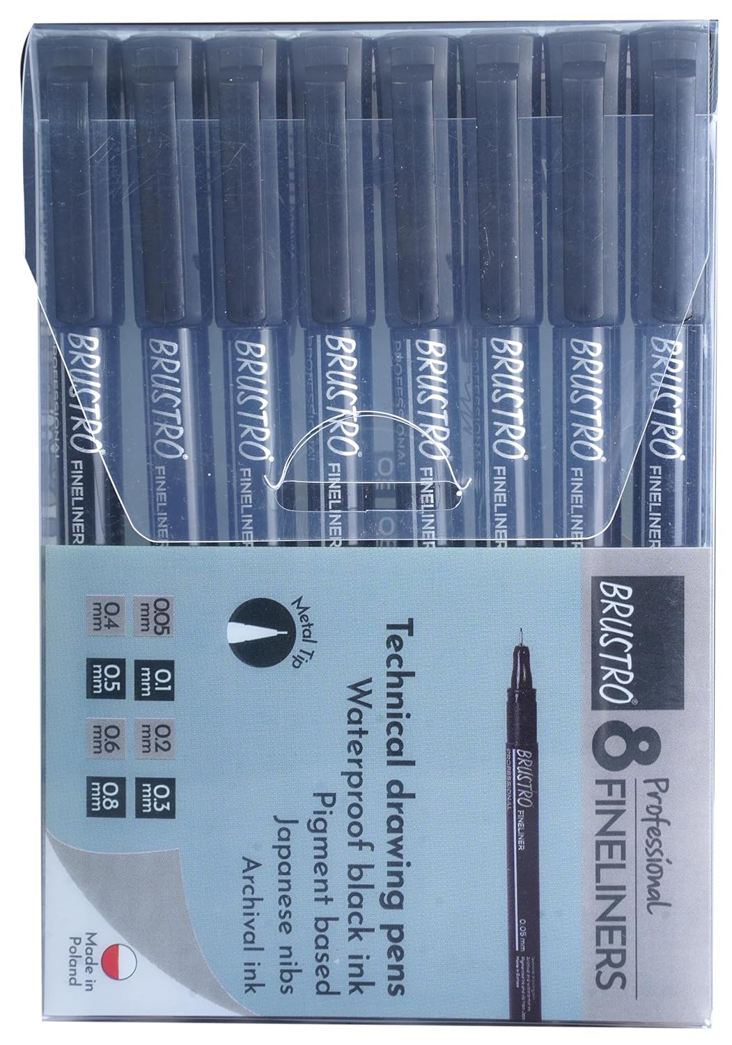 BRUSTRO Professional Pigment Based Fineliner Pen Black Set of 8 BRUSTRO Professional Pigment Based Fineliner Pen Black Set of 8