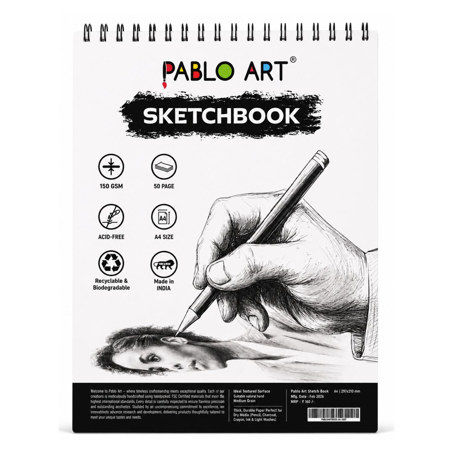 Sketchbook A4 150 s Pablo Art Sketchbook A4 Size 150 GSM